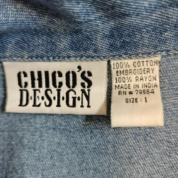 Chico's Design Denim Jacket, Women 1(Med), Cotton, Embroidered Embellishment EUC - Picture 5 of 10